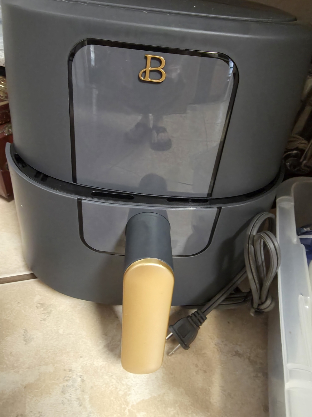 B Brand Gray and Gold Air Fryer - Compact Kitchen Storage